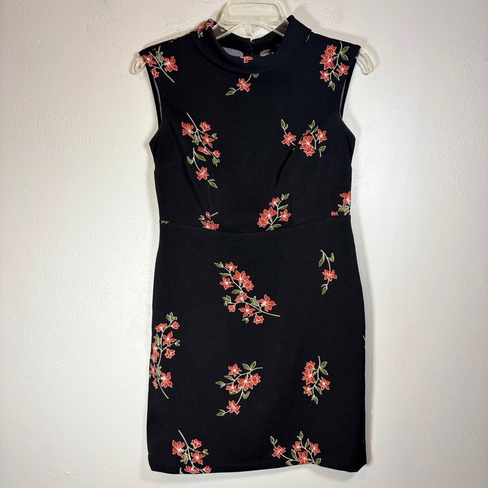 Whimsigoth Romantic Gothic Floral Mock Neck Sheath Dress Vintage Vibe 00P